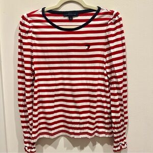 Women’s Striped Smocked-Cuff Top Large